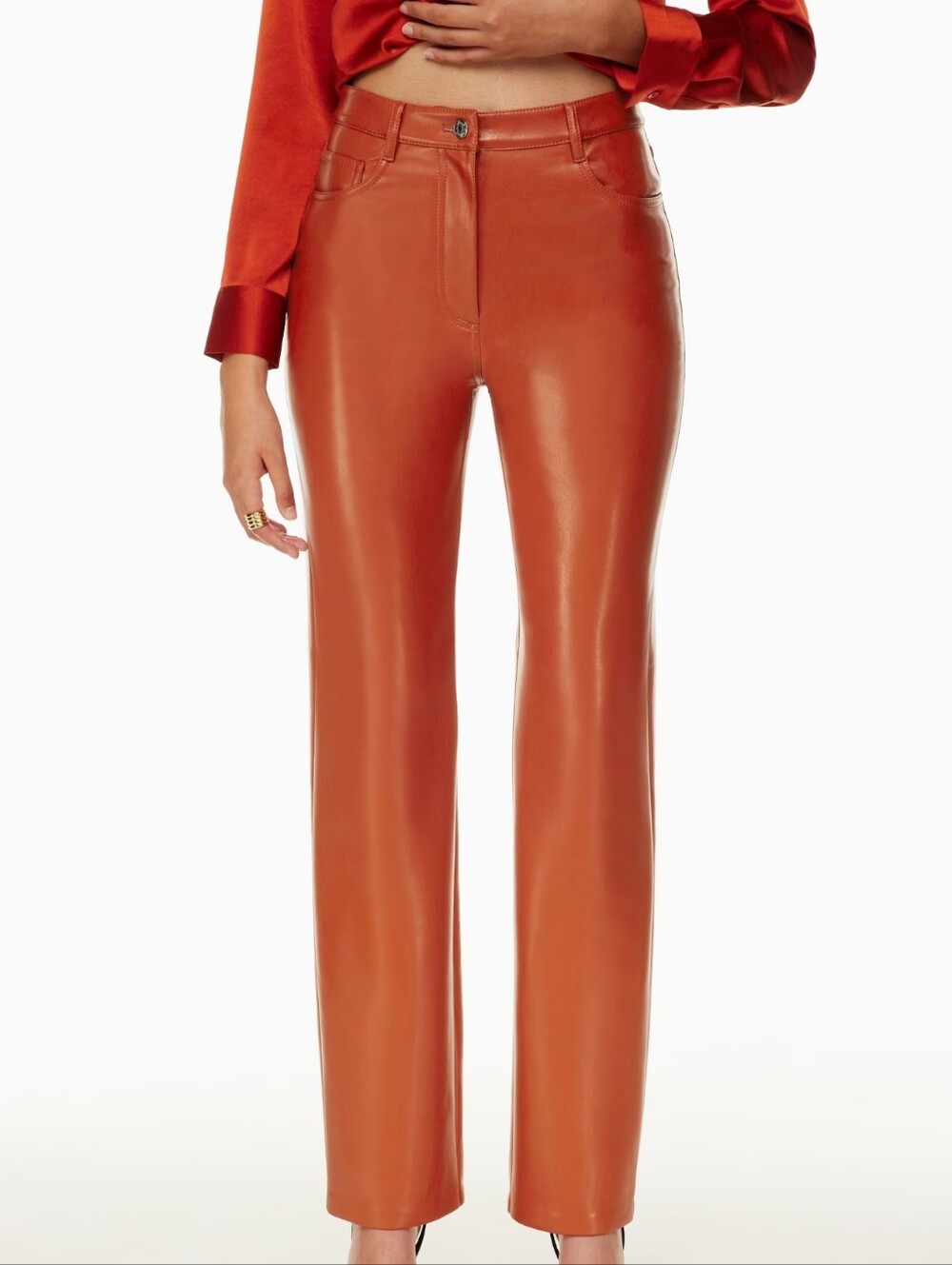 Aritzia The Melina Reddish-Orange Straight Leg Faux Leather Pants Womens Size 4